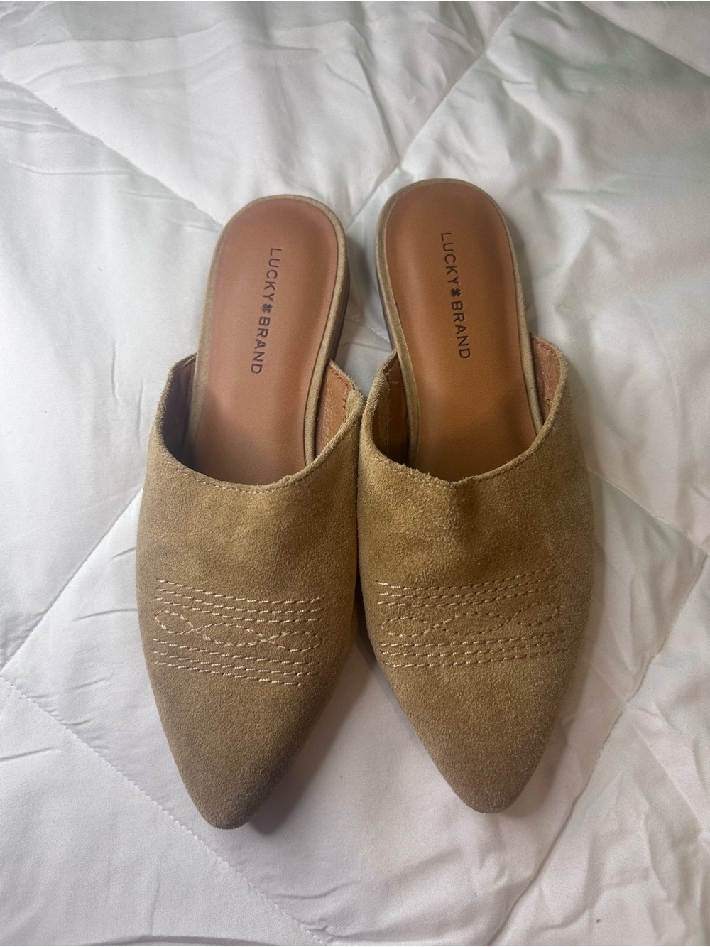 Lucky Brand Tan Suede Pointed Slip-On Mules size 5.5